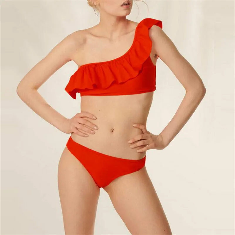 Womens Sexy Bikini Set Bandage Push-Up Padded Two Pieces Swimwear Ruffles One Shouder Swimsuit Bathing Brazilian Hot Selling New Womens Sexy Bikini Set Bandage Push-Up Padded Two Pieces Swimwear Ruffles One Shouder Swimsuit Bathing Brazilian Hot Selling New