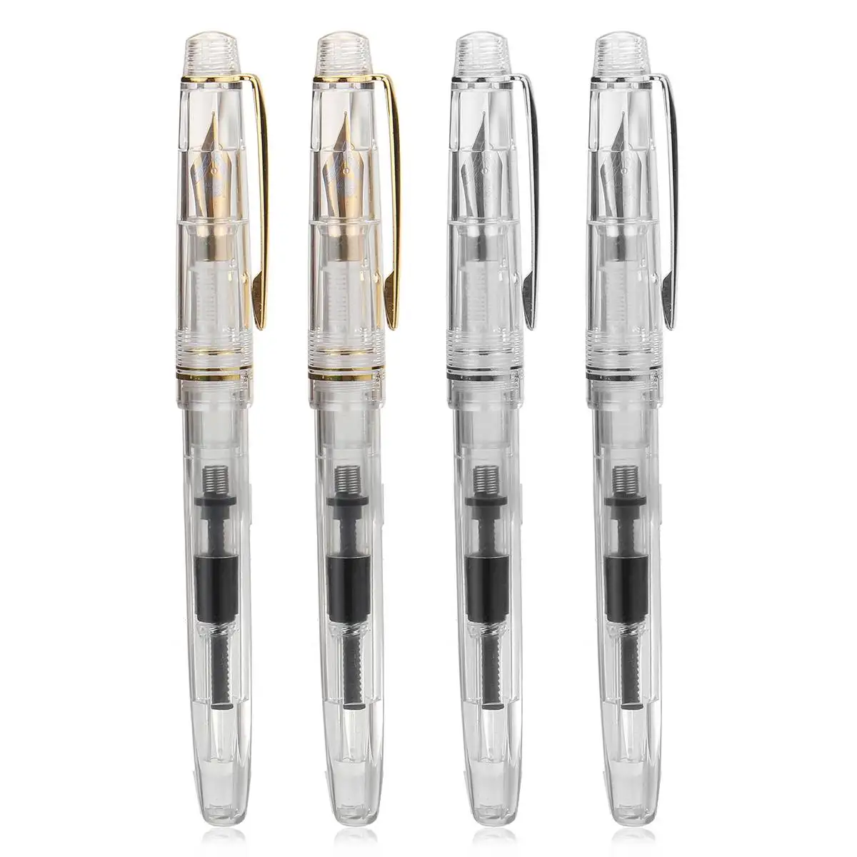 Wing Sung 9159 Transparent Golden//Silver Clip Fountain Pen 0.38mm//0.5mm Fine Nib