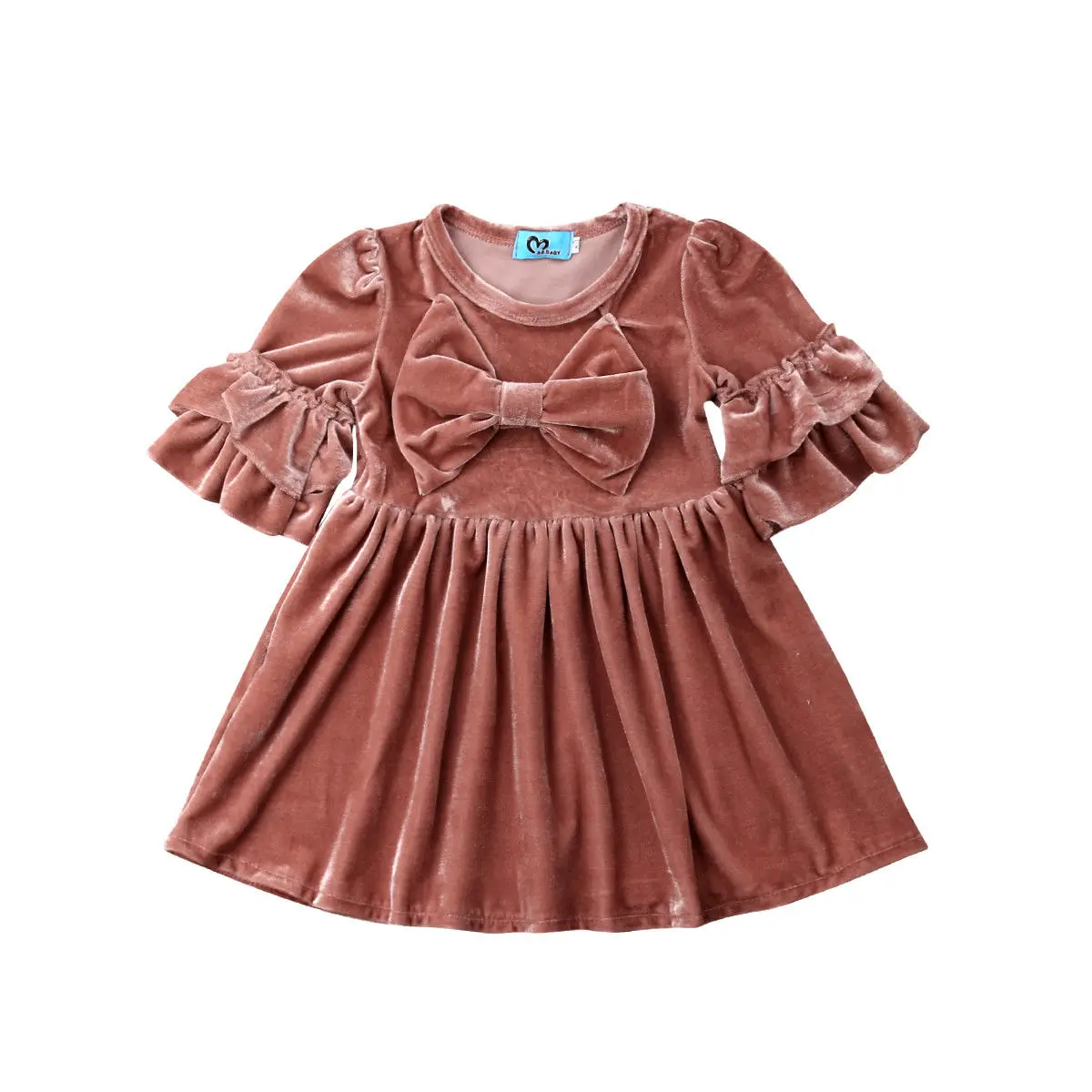

Princess Toddler Kids Girl Dress Flare Sleeve Velvet Bowknot Formal Pageant Party Dresses Clothes for 1-6Y