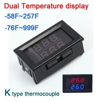 

-76F to+999F Fahrenheit K-type Thermocouple Dual thermometer display digital LED temperature for dc 12v 24v temp Car/Water/Air/