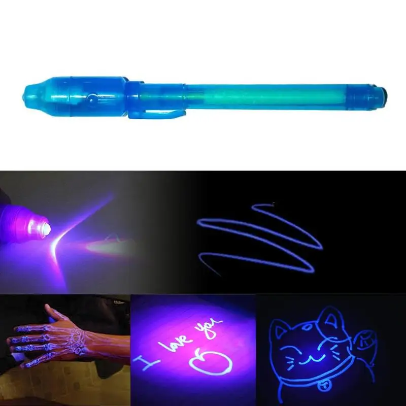 

2 in 1Creative Magic Big Head Luminous Light Pen UV Drawing Invisible Ink Pen Kids Writing Learning Educational Lighting Toys