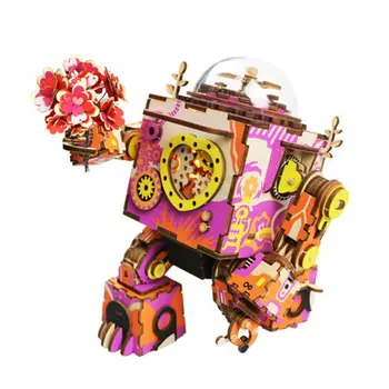 

Robotime Wooden Handmade Diy Assembled Model Music Box Steampunk Can Be Rotated Clockwork Music Box Perfect Gift For Friends C