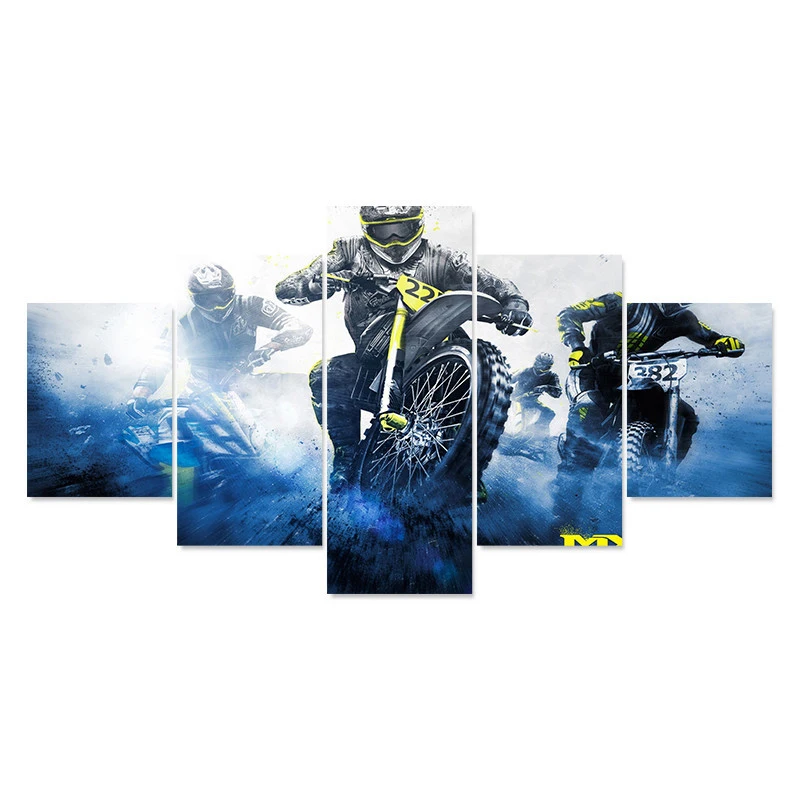 

Wall Art For Living Room Modular Picture 5 Panel Motorcycle Racing Framed Abstract Modern Home Decor Canvas Print Painting