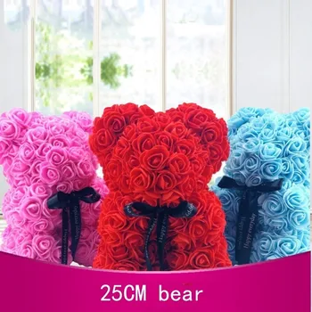 

25cm Rose Bear Send Girlfriend Birthday Immortality Flower Small Doll wedding decoration halloween party