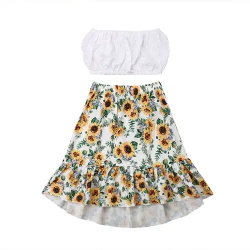 

Toddler Kids Baby Girls Crop Tops Sunflower Dress 2Pcs Summer Outfits Clothes