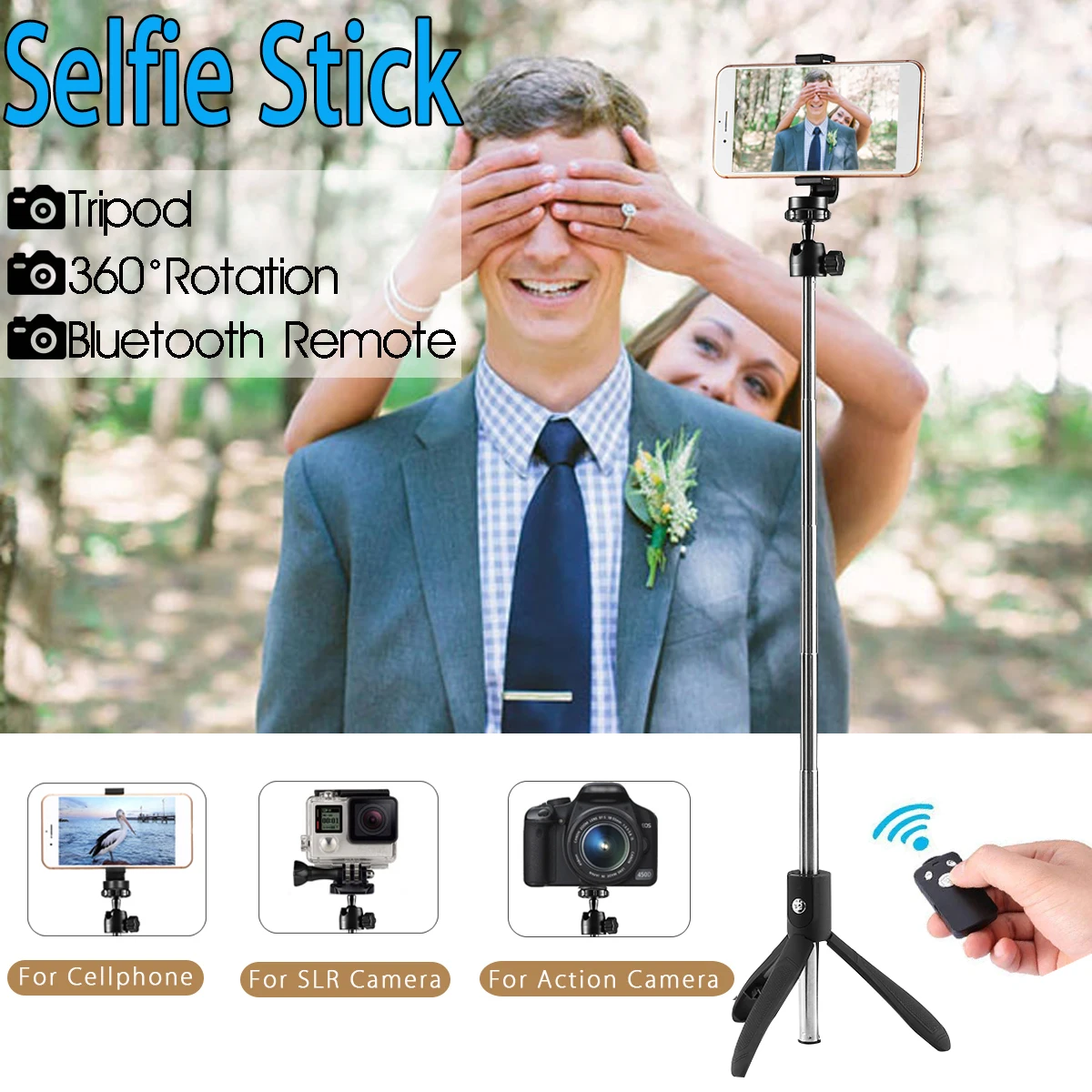 

3 in 1 bluetooth Selfie Stick Remote Shutter Control Handheld Tripod Mini Extendable Monopod Universal For iPhone X For Samsung