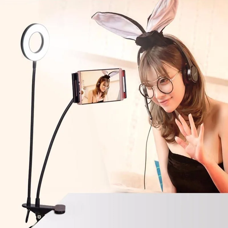 

Photo Studio Selfie LED Ring Light With Clip Flexible Phone Holder For Youtube Live Stream Makeup Camera Lamp For IPhone Android