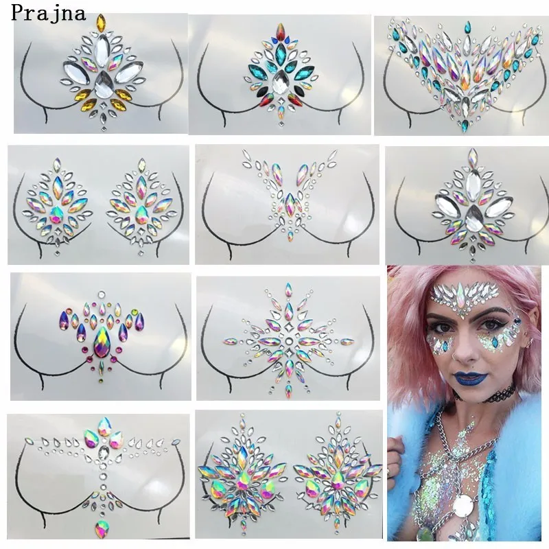 

Prajna Chest Crystal Hippie Sticker Music Festival Party Paster For Boob Body Adhesive Decor Rhinestone Makeup Shinning Art F