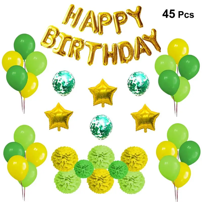 

45Pcs/Pack Hawaiian Summer Party Balloons Set Green Paper Flower Balls Balloons Happy Birthday Party Decoration