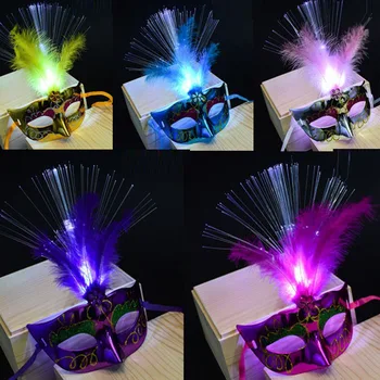 

Women Girls Sexy LED Flashing Feather Mask Glowing Light Venetian Masks Party Decor Halloween Purim Festival Cosplay Costume