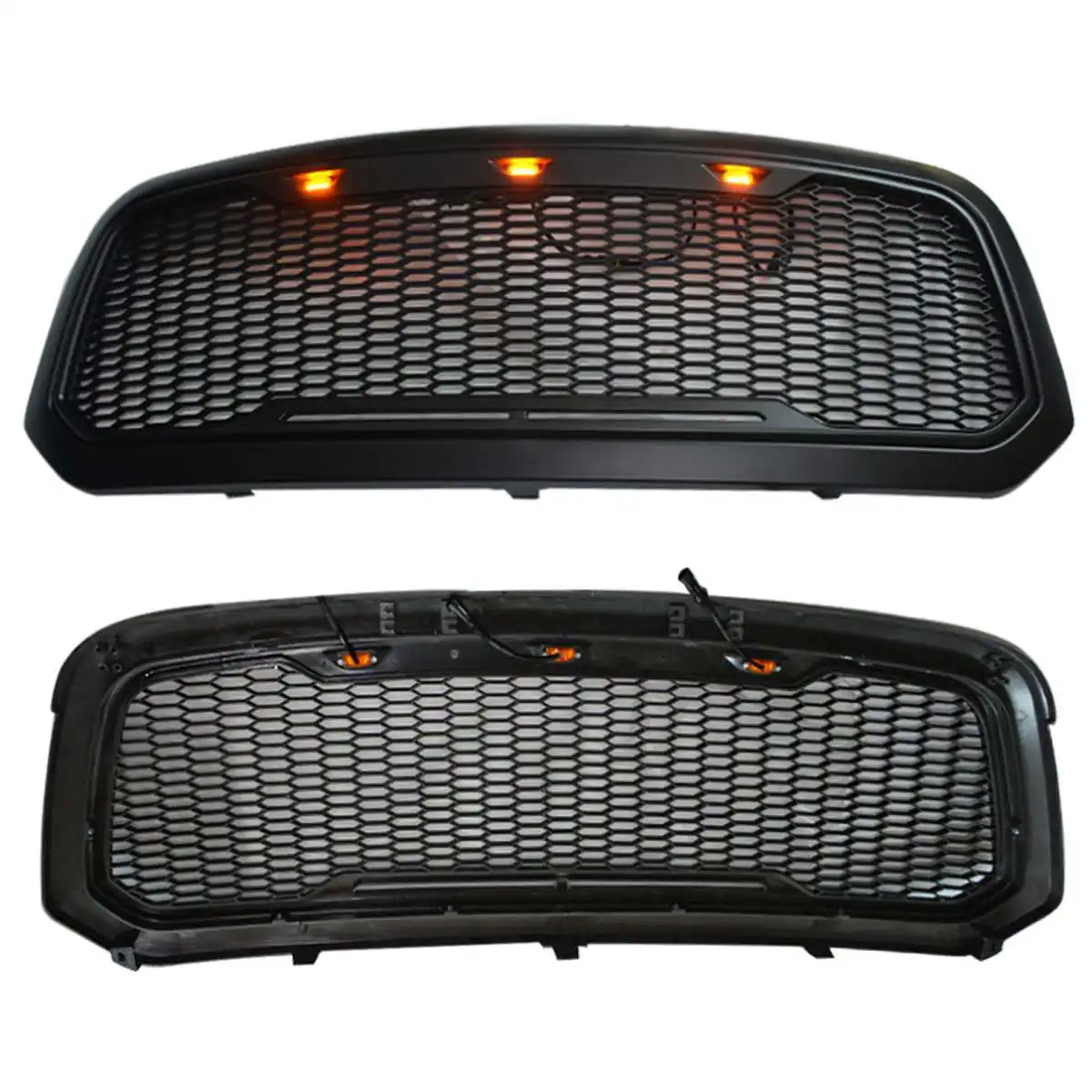 

Racing Grille For Dodge ram 1500 2013-2018 with led light Replacement Front Mesh Grille Shell Black Auto Accessories