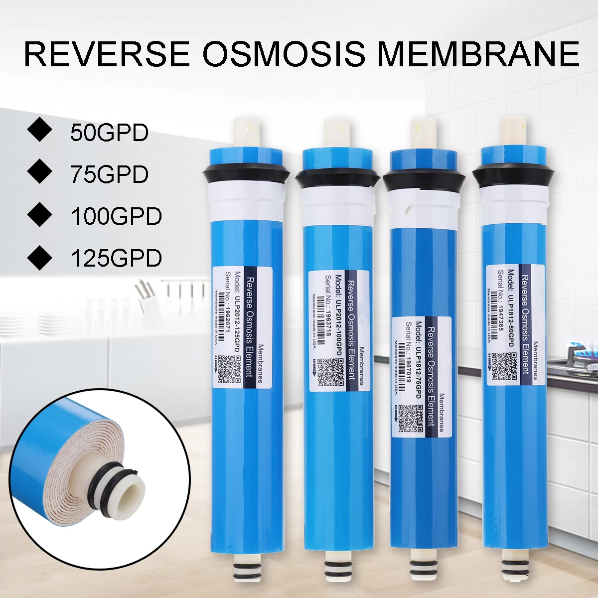 Goede 1 stks 50 75 100 125GPD Thuis Keuken Omgekeerde Osmose RO Membraan Vervanging Water Systeem Water Filter luchtreiniger Drinken Behandeling
