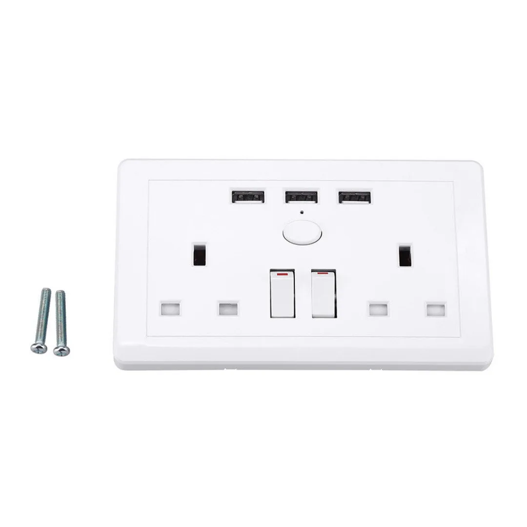 

1pcs UK Plug Electric Wall Power Outlet Socket with 3 USB Charger Port Household Electrical Sockets Mayitr