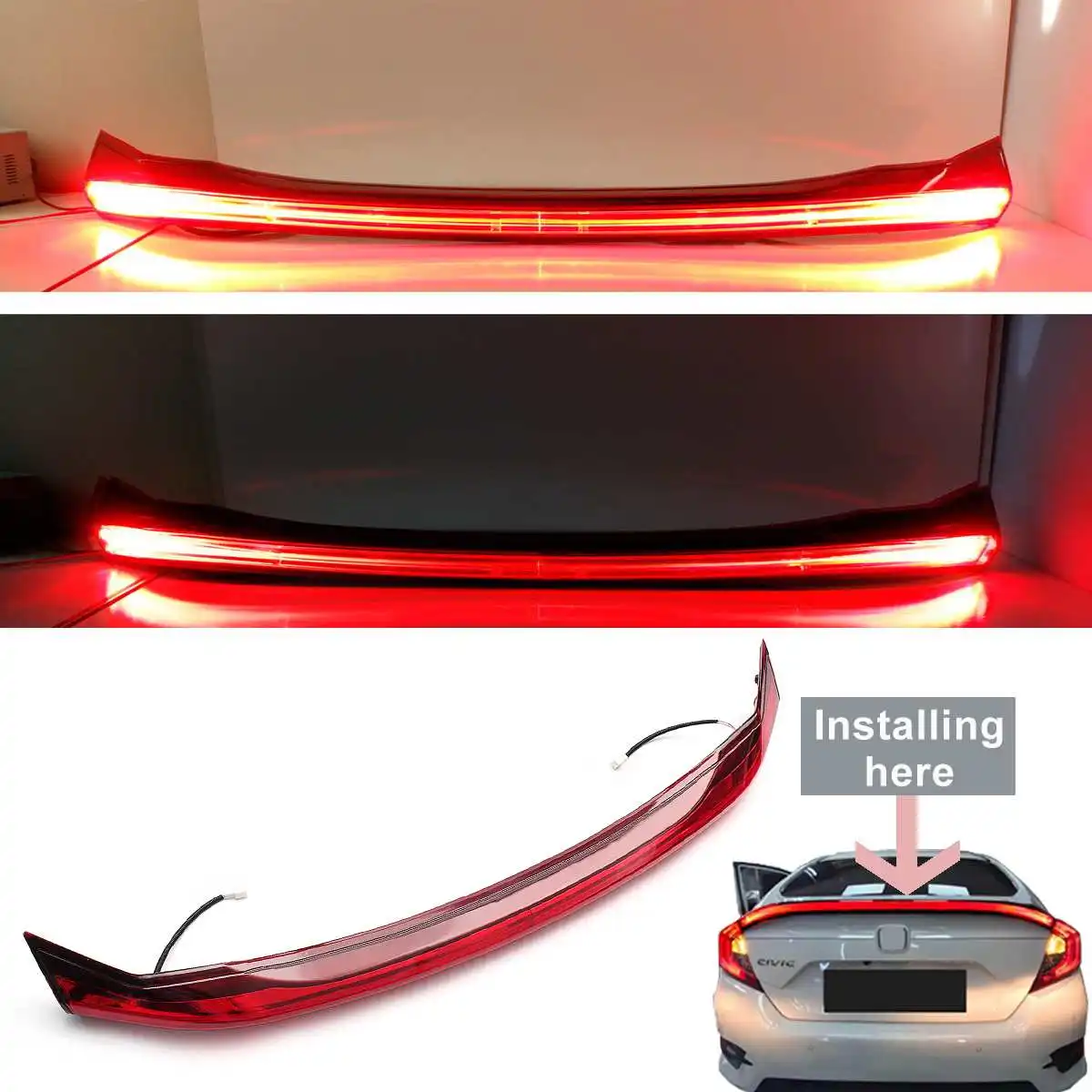 Автомобильный светодиодный Спойлер ABS с задним тормозным фонарем, задний светильник для багажника, светодиодный аксессуар для Honda Для Civic