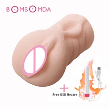 Male Masturbator Sex Toys For Men Vagina Real Pussy Penis Stimulate Realistic 3D Deep Throat Masturbation Cup With Heating Stick