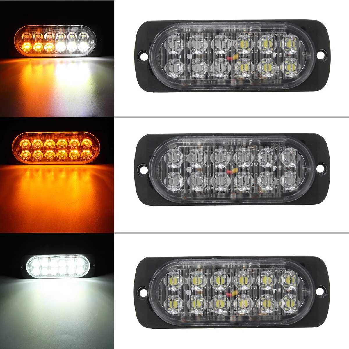 

12 LED Car Emergency Beacon Light Bar 12 Flashing Mode 36W 12/24V LED Strobe Grill Breakown Flash Light Warning Lamp