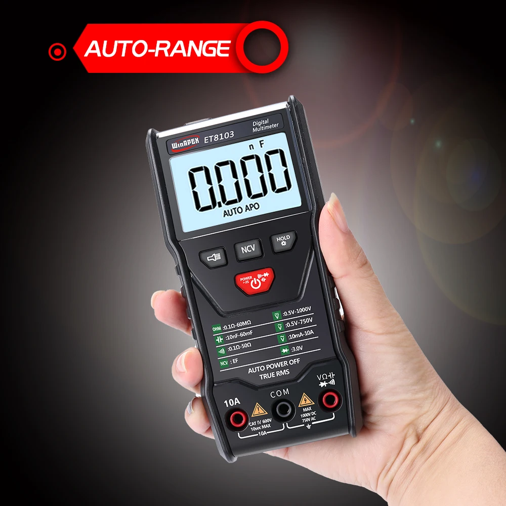 

Digital Multimeter With Flashlight AC/DC Voltage Current Capacitance Electric Field Resistance Meter True RMS 6000 Counts