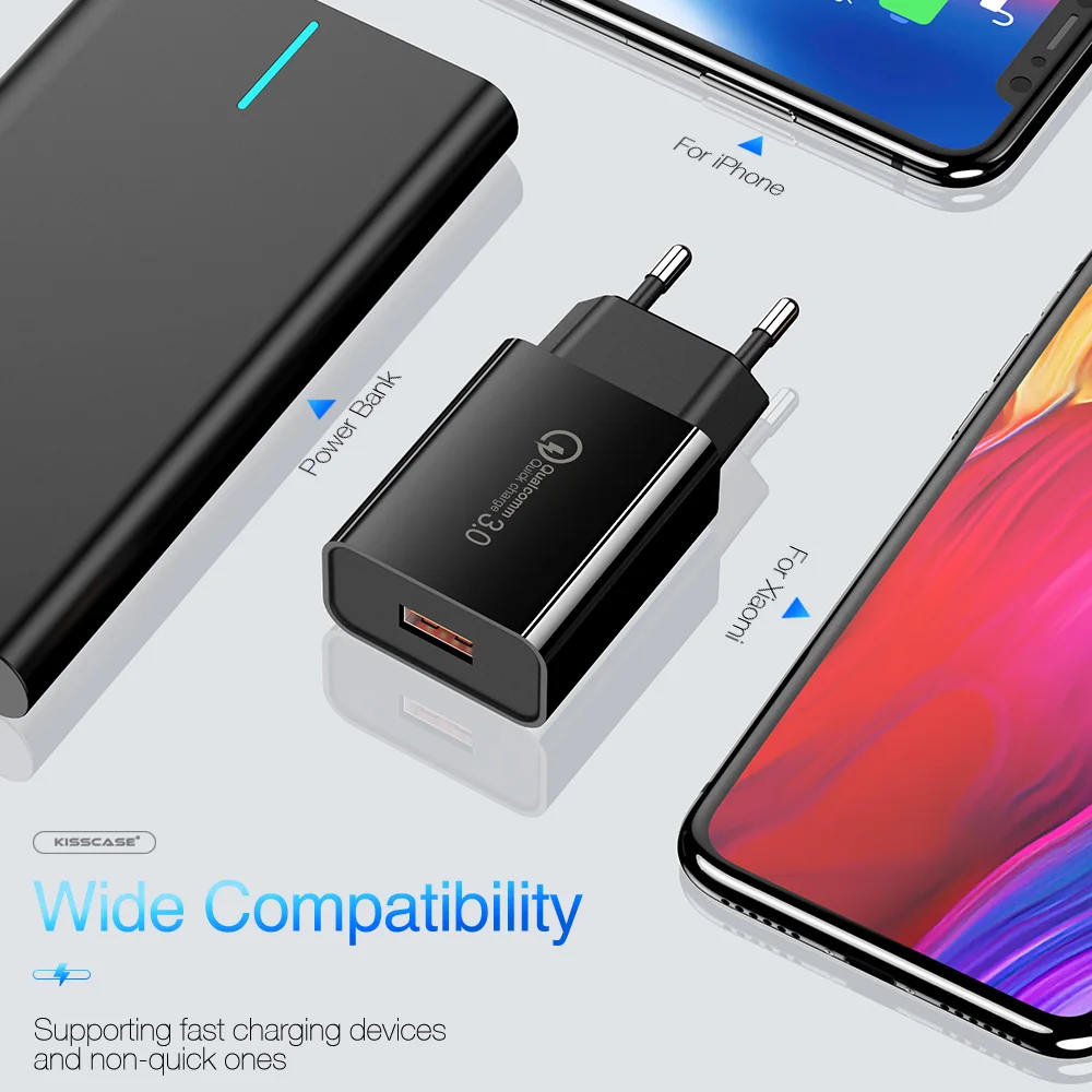 Универсальное быстрое зарядное устройство USB KISSCASE QC 3 0 с вилкой для ЕС и США