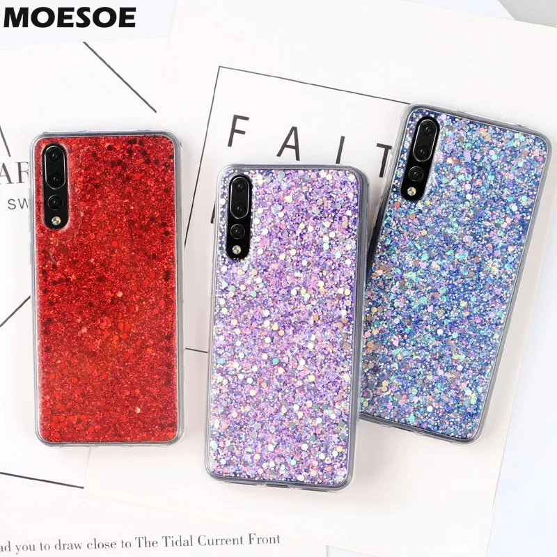 MOESOE чехол сверкающий с блестками для huawei P30 P20 Pro Коврики 10 20 Lite пластичный