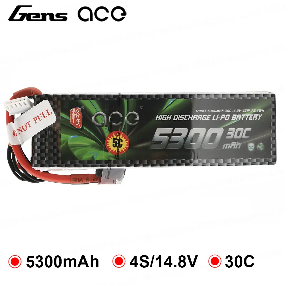 Great buy Chance for  Gens ace Lipo Battery 4S 5300mAh Lipo 14.8V Battery Pack RC Battery for RC Airplane RC Boat 700 Hel