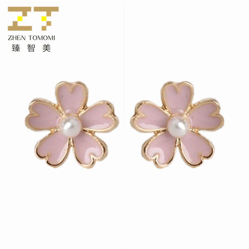 

2019 New Arrivals Hot Fashion Perlas Girls Earing Brincos Oorbellen Bijoux Pink Cherry Blossom Stud Earrings For Women Jewelry