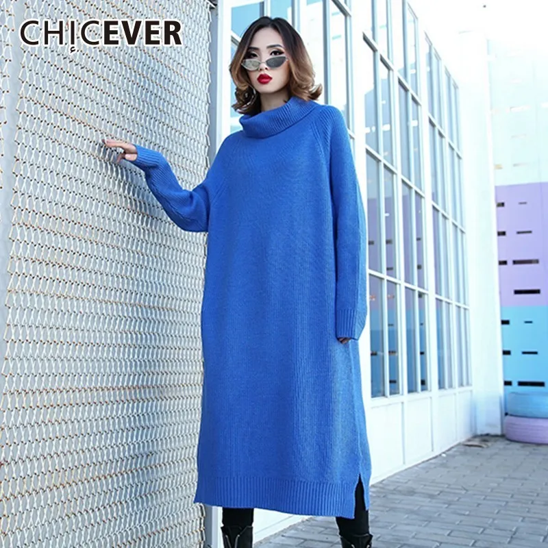 CHICEVER осень зима трикотажные платья для женщин больших размеров Водолазка с