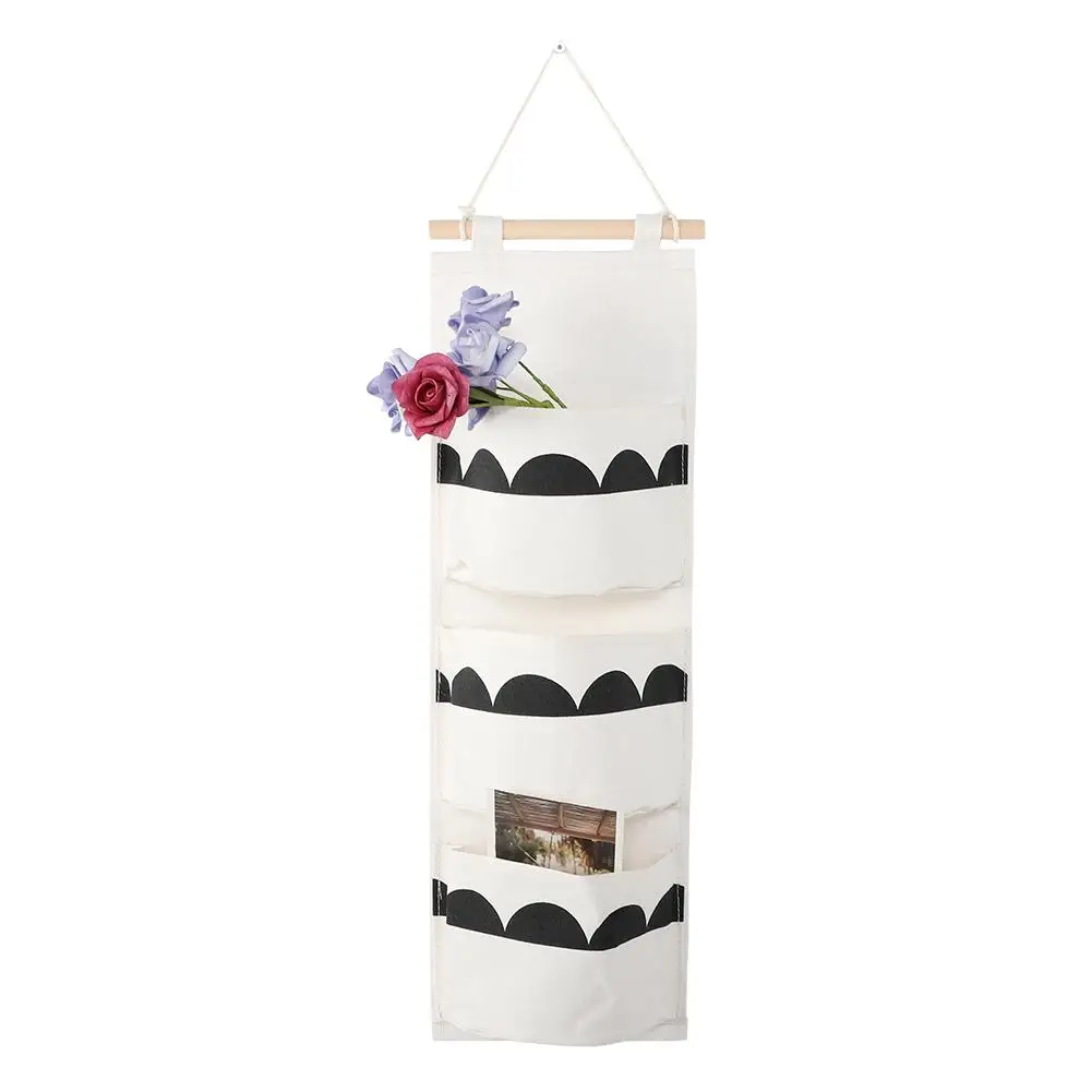 Черно-белая 3 карманная подвесная сумка, настенная хлопковая льняная подвесная сумка для хранения, стильная Скандинавская простая сумка-Органайзер для мелочей