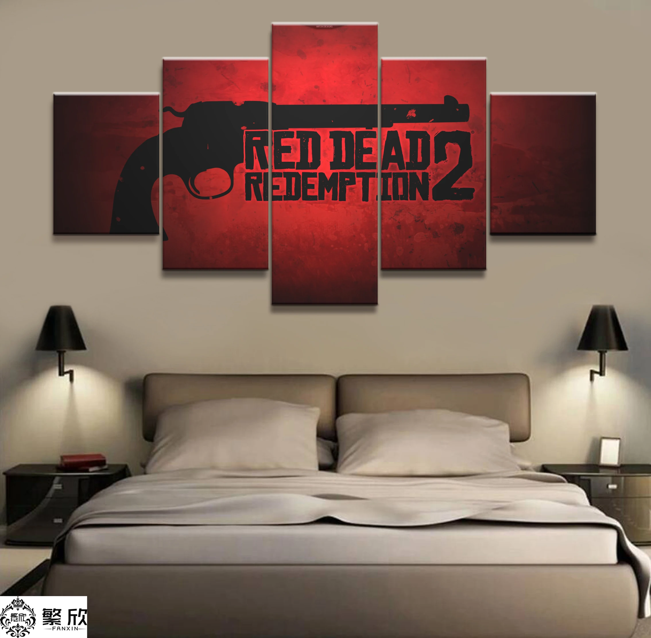 

5 Piece Canvas Poster Video Games Red Dead Redemption 2 Arthur Morgan Gutch's Gang Western Game Wall Painting Home Decor