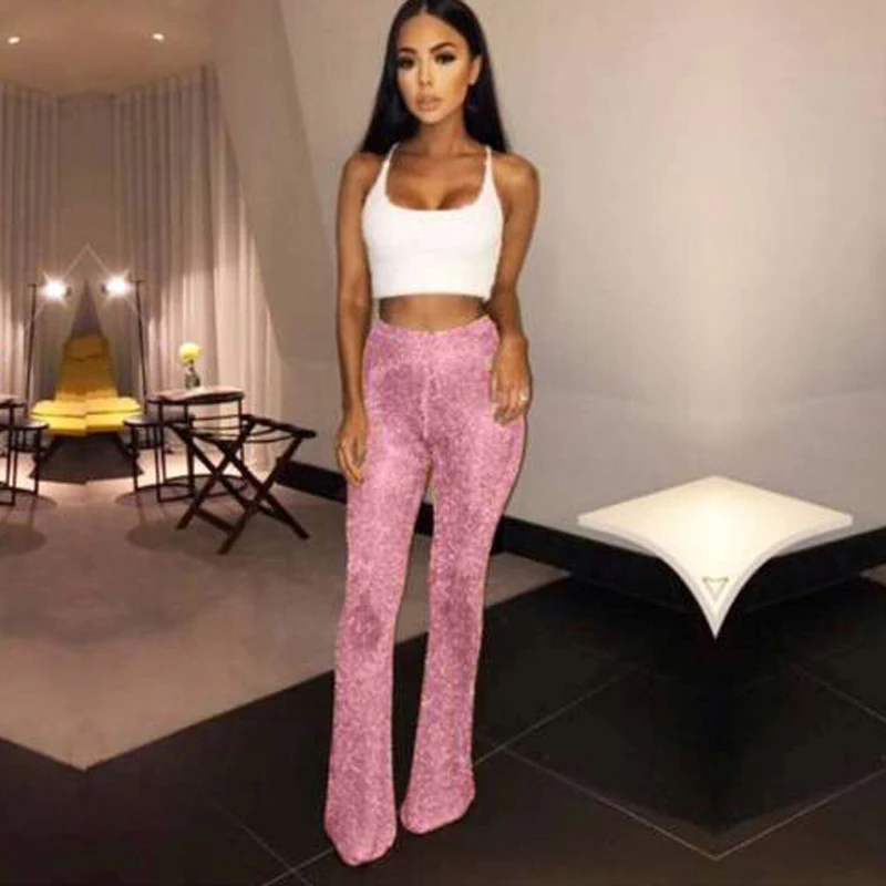 تألق بناطيل مثيرة Clubwear المرأة جرس أسفل السراويل الطويلة الترتر عالية مخصر Clubwear حزب حك السراويل تألق بناطيل مثيرة Clubwear المرأة جرس أسفل السراويل الطويلة الترتر عالية مخصر Clubwear حزب حك السراويل