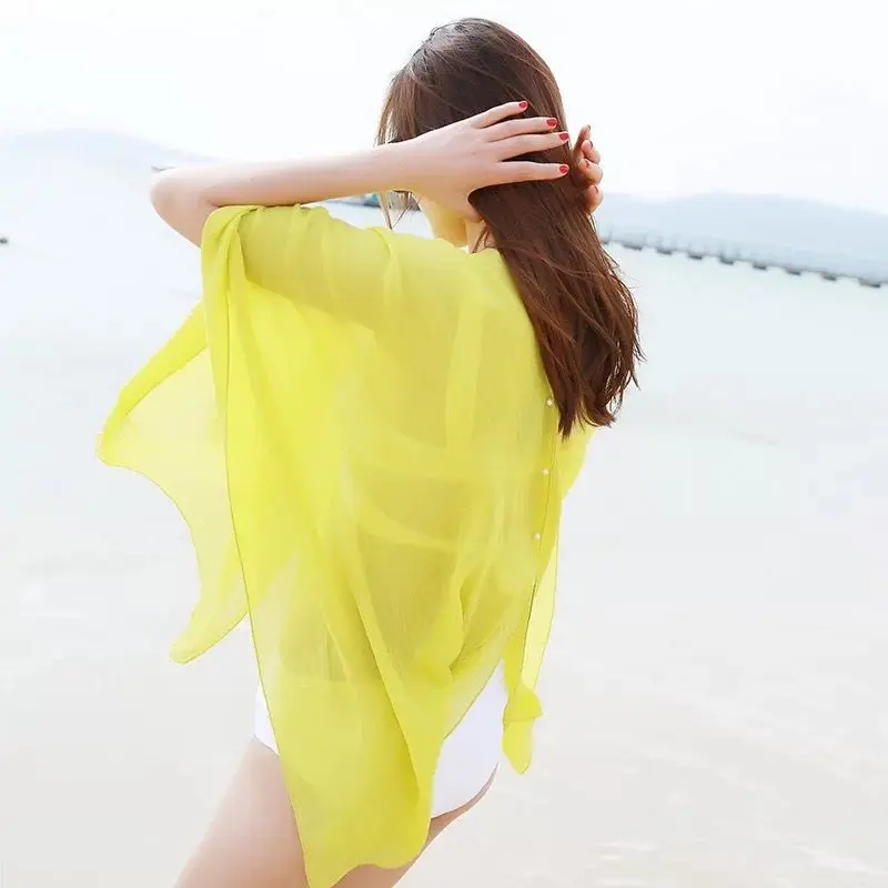 Одноцветный пляжный марлевый сексуальный женский пляжный костюм бикини накидка кафтан пляжная одежда летнее яркое пляжное платье Сарафан