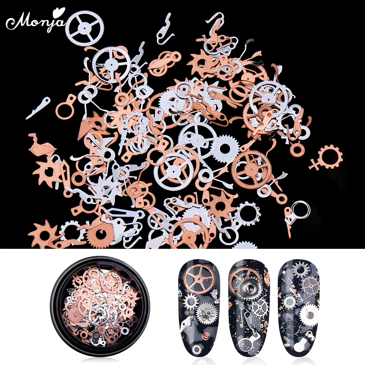 Monja 1 коробка дизайн ногтей ультра тонкие колеса шестерни паровые Подвески хлопья стимпанк металлические 3D украшения Аксессуары