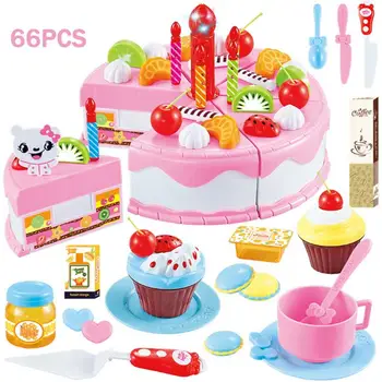 

DIY Assembling Practicing Intelligence Doll Pendant Pretend Role Play Kitchen Toy Happy Birthday Cake Food Cutting Set