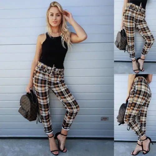 

Women's High Waist Cotton Skinny Leggings Lattice Stretch Pencil Pants Trousers Plaid Autumn Regular Fashion New Pants
