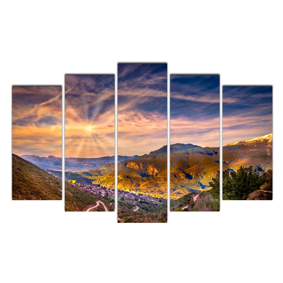 

Canvas HD Printing 5 Pieces scenery Modular Picture Scenery Wall Art Framework Oil Paintings Living Room Posters Free shipping
