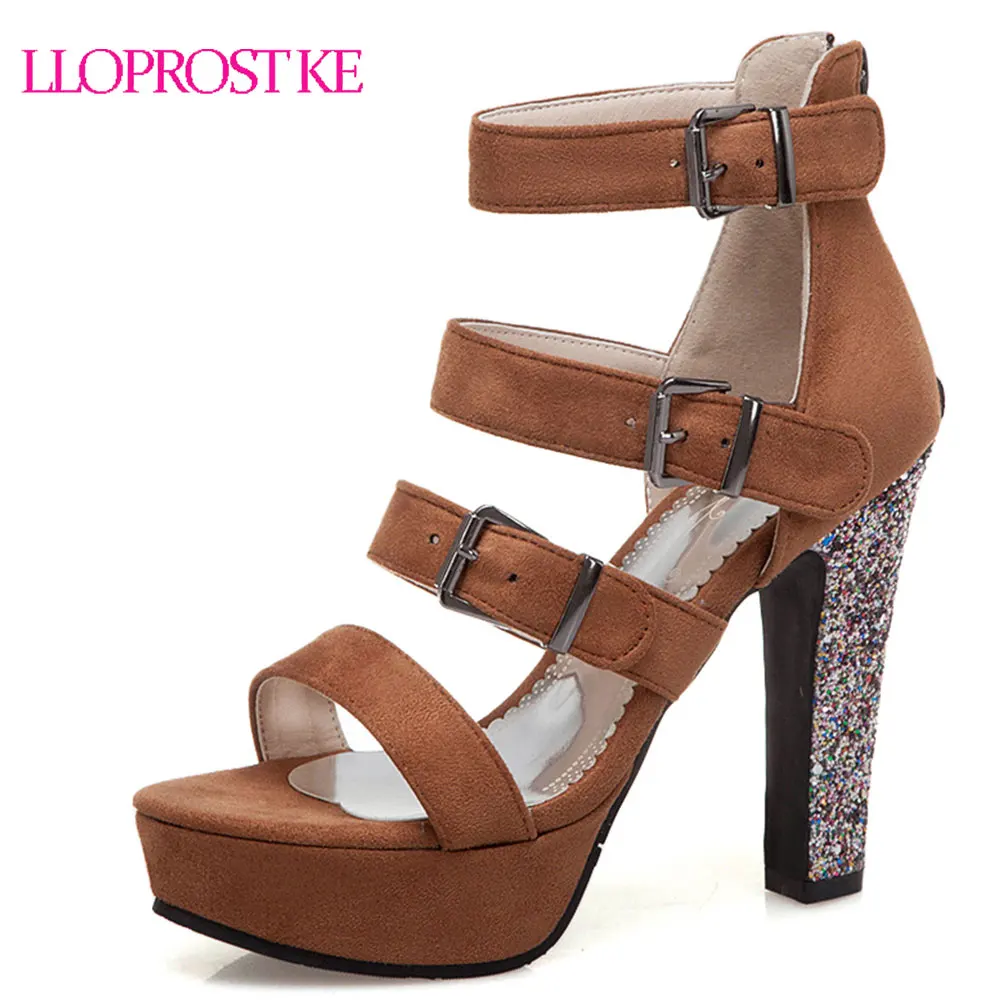 

Lloprost ke 2019 flock high heels platform shoes woman buckle zip summer office shoes women gladiator sandals big size 34-50 H97