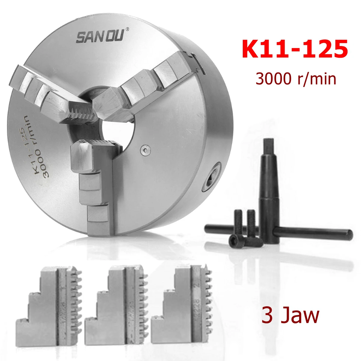 SANOU K11-125 3 кулачковый токарный патрон 125 мм Самоцентрирующийся закаленный Реверсивный инструмент для сверлильного фрезерного станка