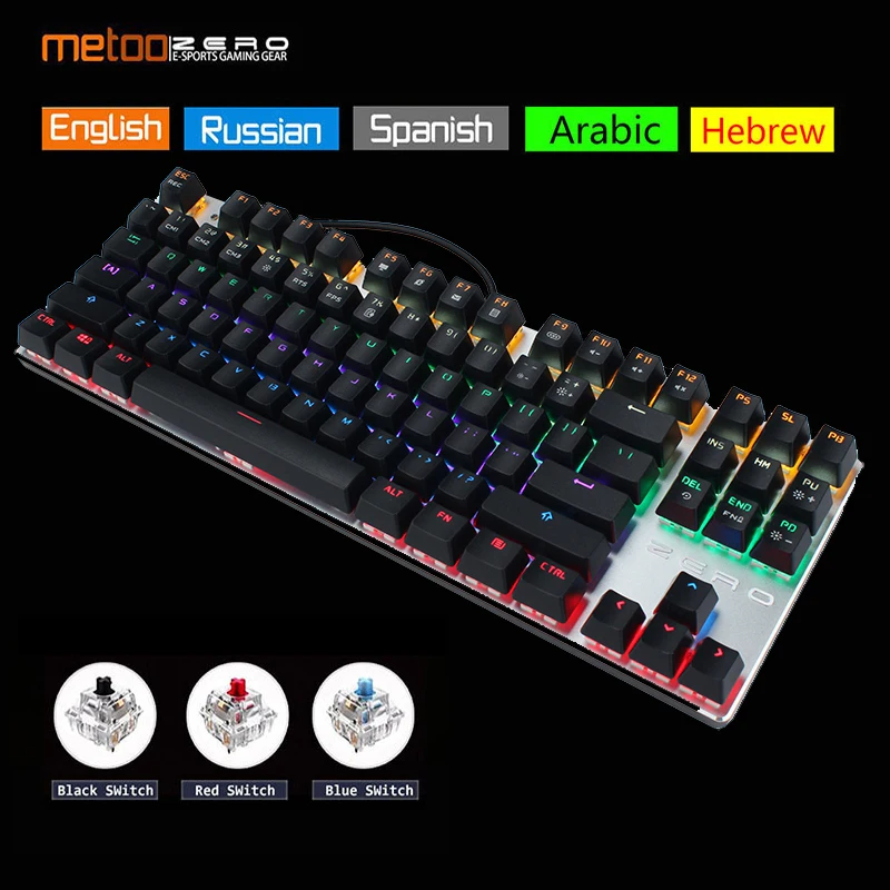 

Original Metoo Zero gaming keyboard Russian/English/Arabic Mechanical Keyboard 104 keys usb Wired keyboard blue/red switch