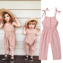 Emmaaby/Новинка; летний детский комбинезон для маленьких девочек; Однотонный комбинезон на лямках; пляжный костюм; комбинезоны; одежда