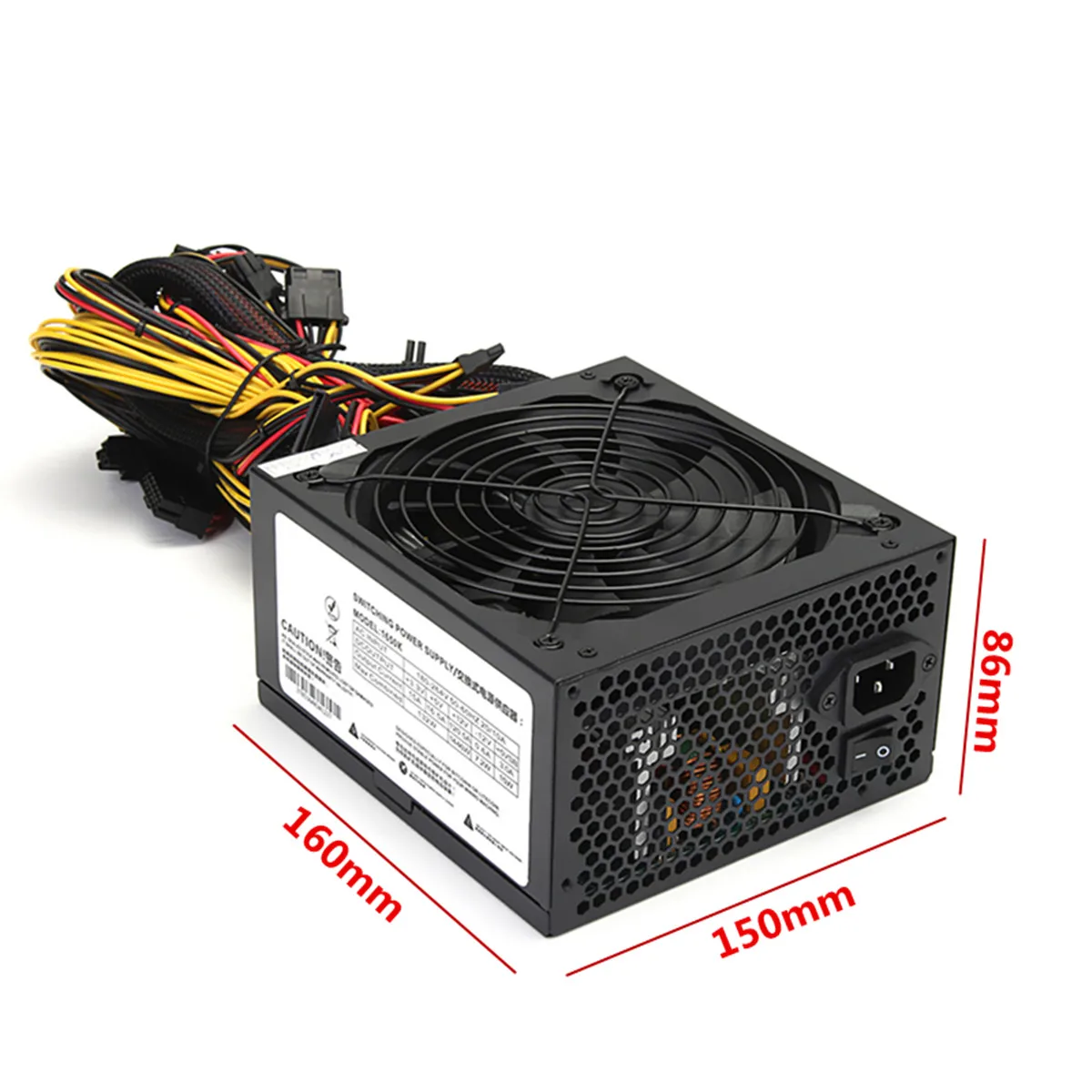 1PCS Steel Black 1650W Power Supply for 6GPU Eth Rig Ethereum Coin Miner Mining Bitcoin