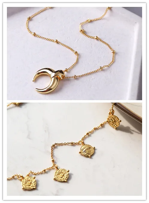 

free shipping contracted cow horn necklace many gold coins necklace female