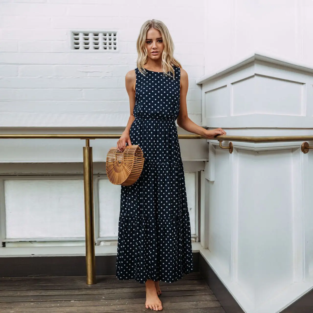 

Beachwear Women Dots Beach Dress Banquet Long Maxi Dress Sundress Summer Holiday Vacation Vestido