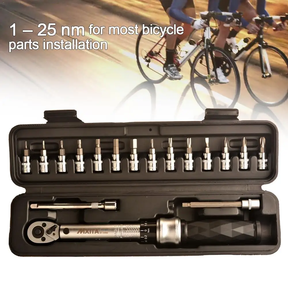17PCS Preset Torque Wrench Set Torque 1-25NM Polished Chrome Steel Bicycle Torque Tool