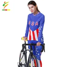 

USA Womens Cycling Jersey Sunseet Sports Long Sleeve 12D Silicon Padded Girls Bib Shorts Bicycle Bike Cycle Clothing Wear/Shirt