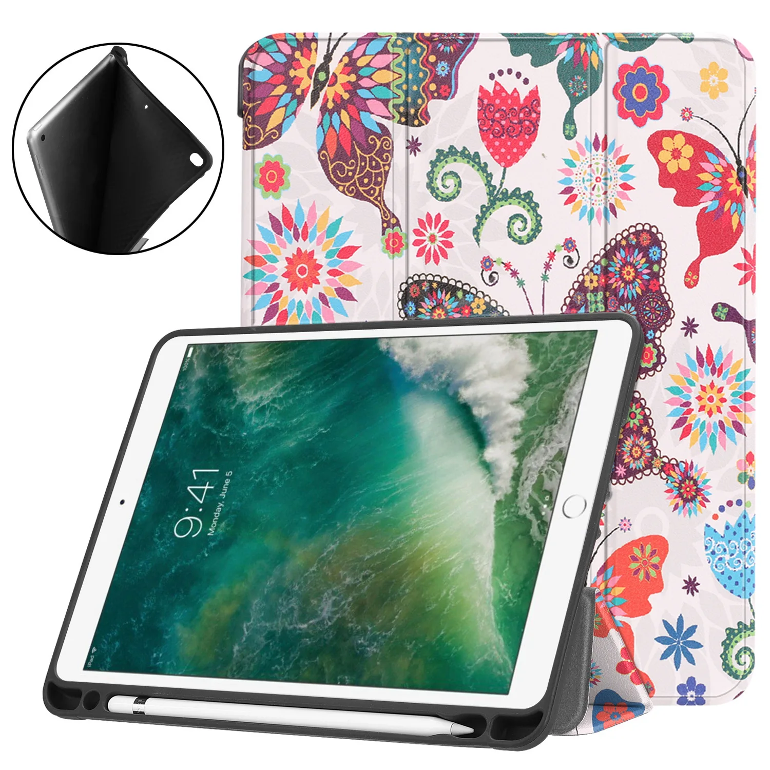 

Cover For iPad 9.7 inch 2018 2017 Case With Pencil Holder Smart PU Leather Cloth Texture Soft Silicone Case For iPad 2018 9.7