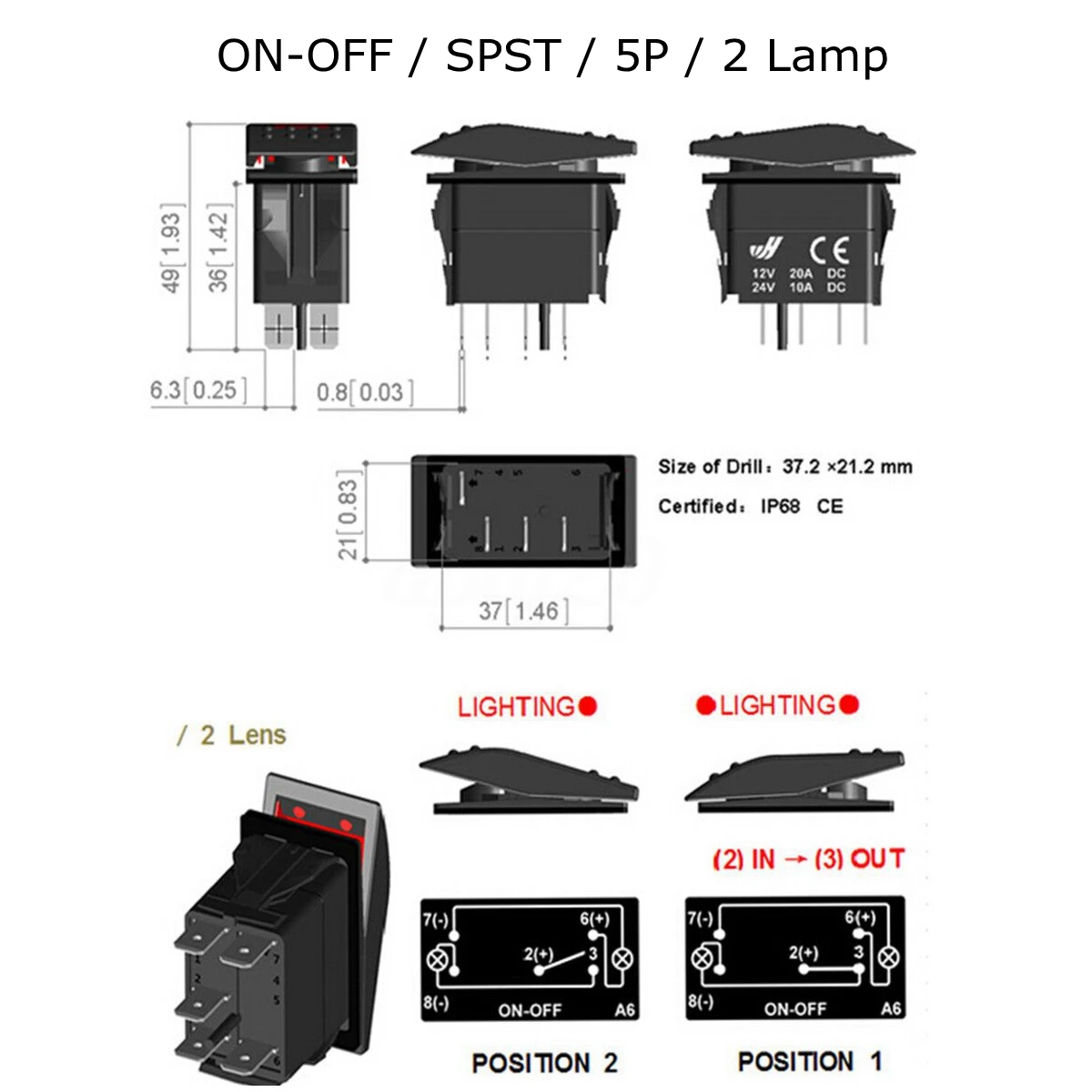 1 шт 12 V/24 V 5pin/7pin автомобилей на колесах автобуса Лодка Караван Кулисные Переключатели Водонепроницаемый кулисный переключатель двойной красный светодиодный светильник бар SPST ВКЛ-ВЫКЛ