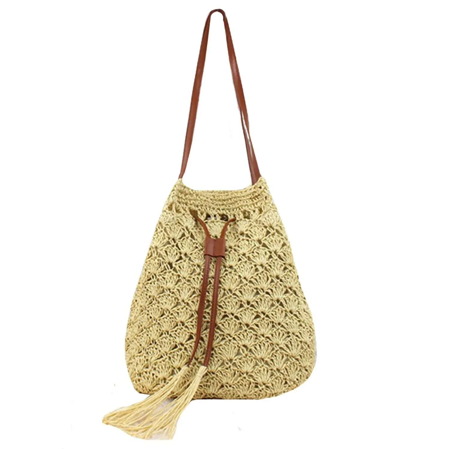 

Ladies Modern Tassel Straw Knitted Ladies Handbag Handbag Shoulder Bag Perfect for Holiday on the Beach (Beige)