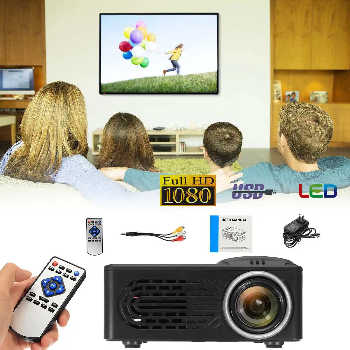 1080P 400 Lumens HD Mini Portable Projector 1920x1080 Max resolution Digital Projector For TV LED Home Theater