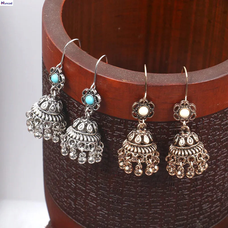 Minority Wind Earring Hollow Out Flower Set Green Pine Stone Carving Moment Decorative Small Bell Pendeloque Cut Earrings | Украшения и