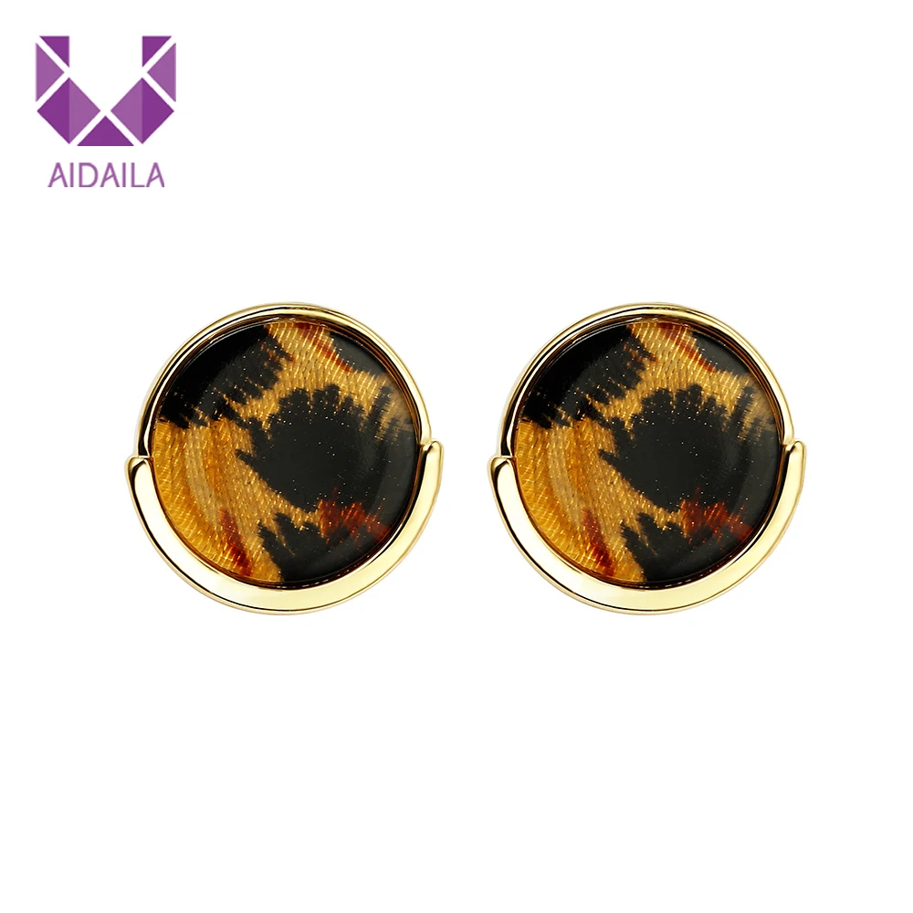 

AIDAILA Women Stud Earrings Round Leopard Resin Gold Color Black Korean Style 2019 New Jewelry Party Gifts EH05132