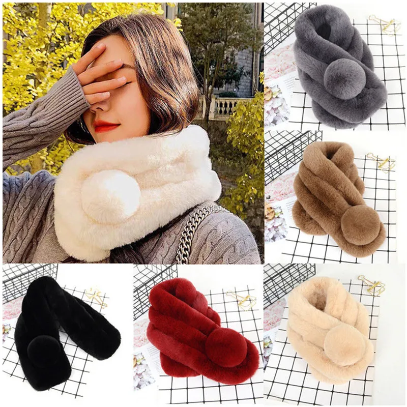 Women Winter Fashion Plush Rex Rabbit Hair Scarf Lady Thicken Fur Collar Neck Warmer